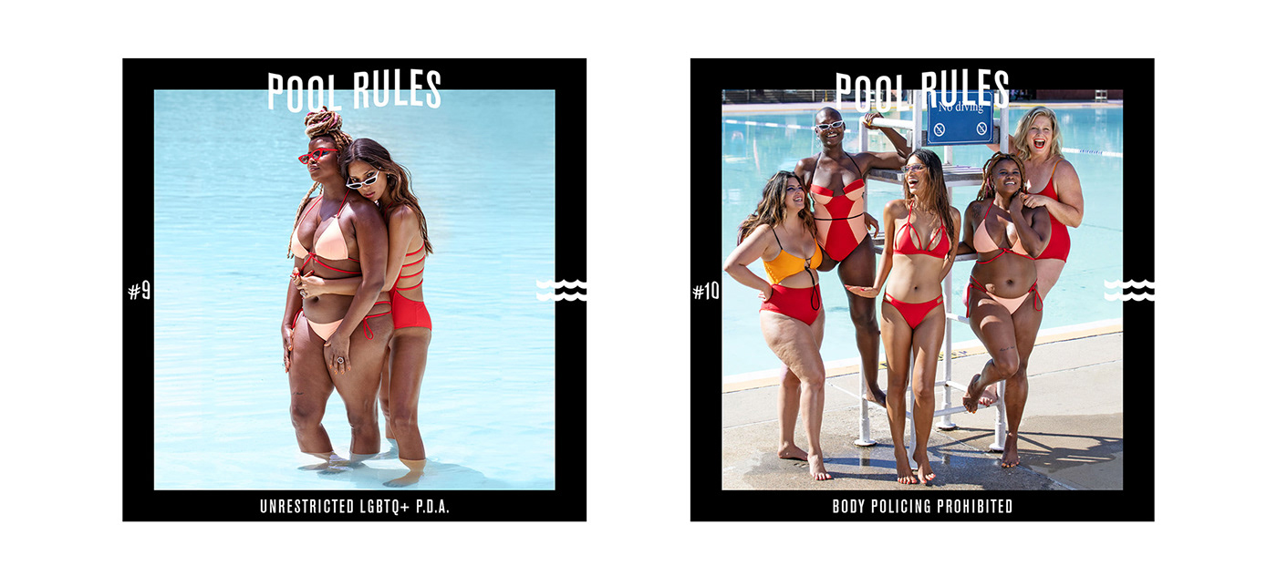 Chromat swimsuit Fashion  art direction  Inclusive Diversity pool rules Photography  design campaign