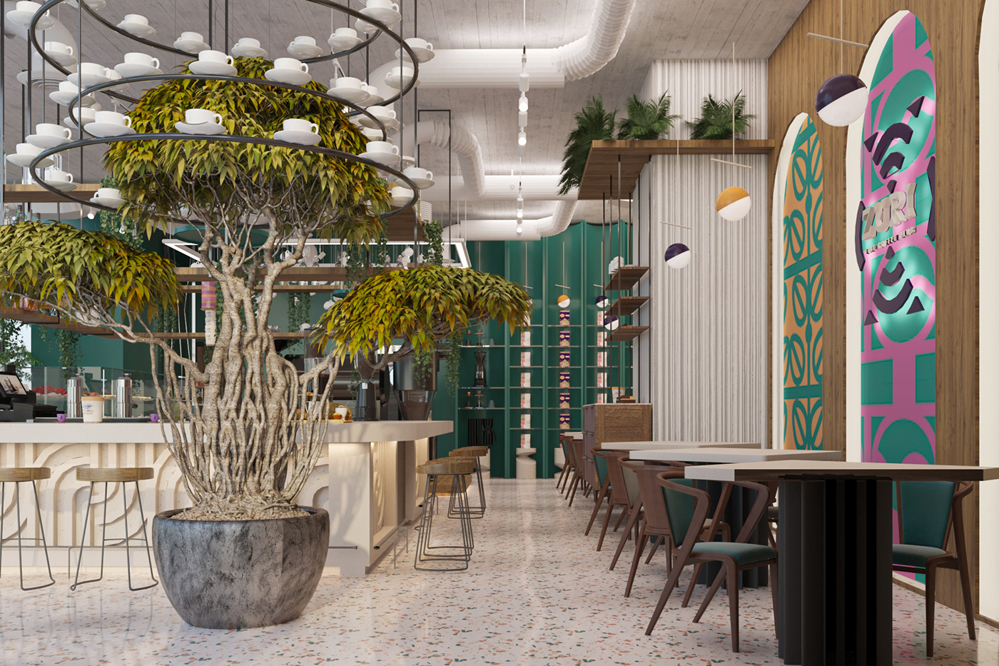 3ds max cafe commercial interior design  Render visualization
