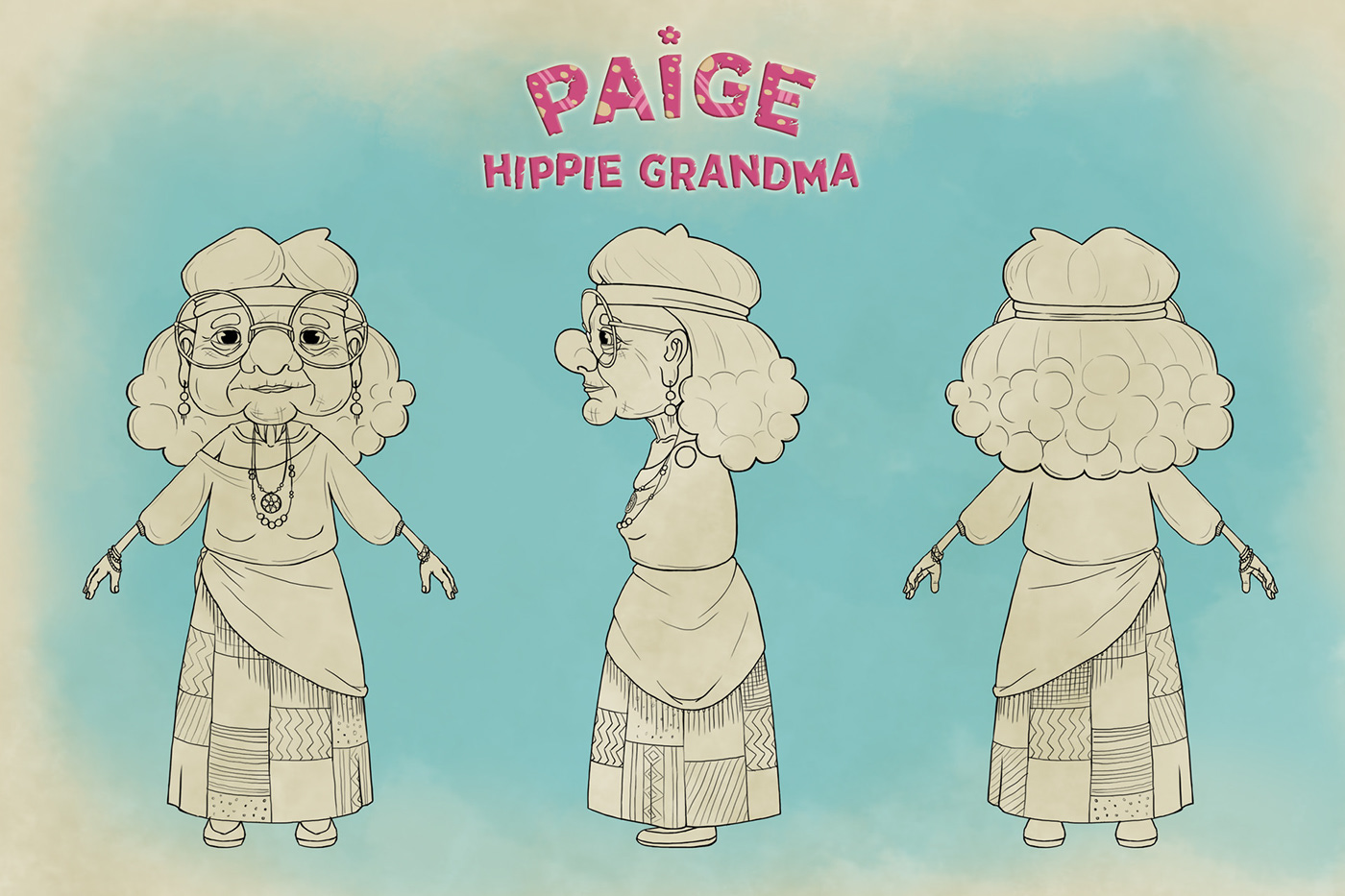 grandma grandmother grannie granny hippie ILLUSTRATION  Ukulele