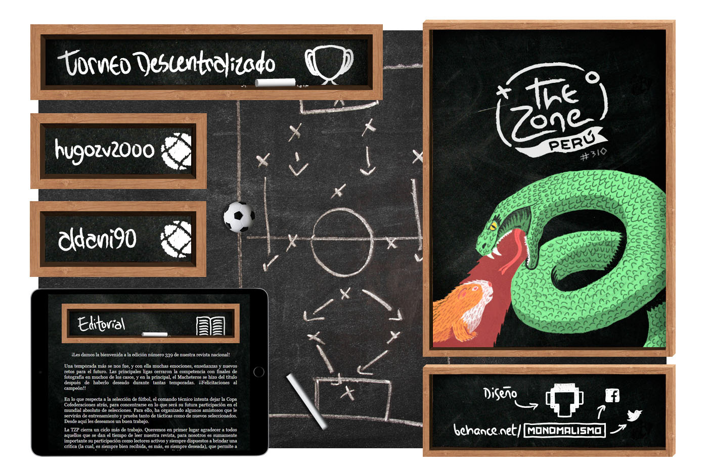editorial Chalkboard chalk soccer Futbol peruano tactics magazine cover videogame