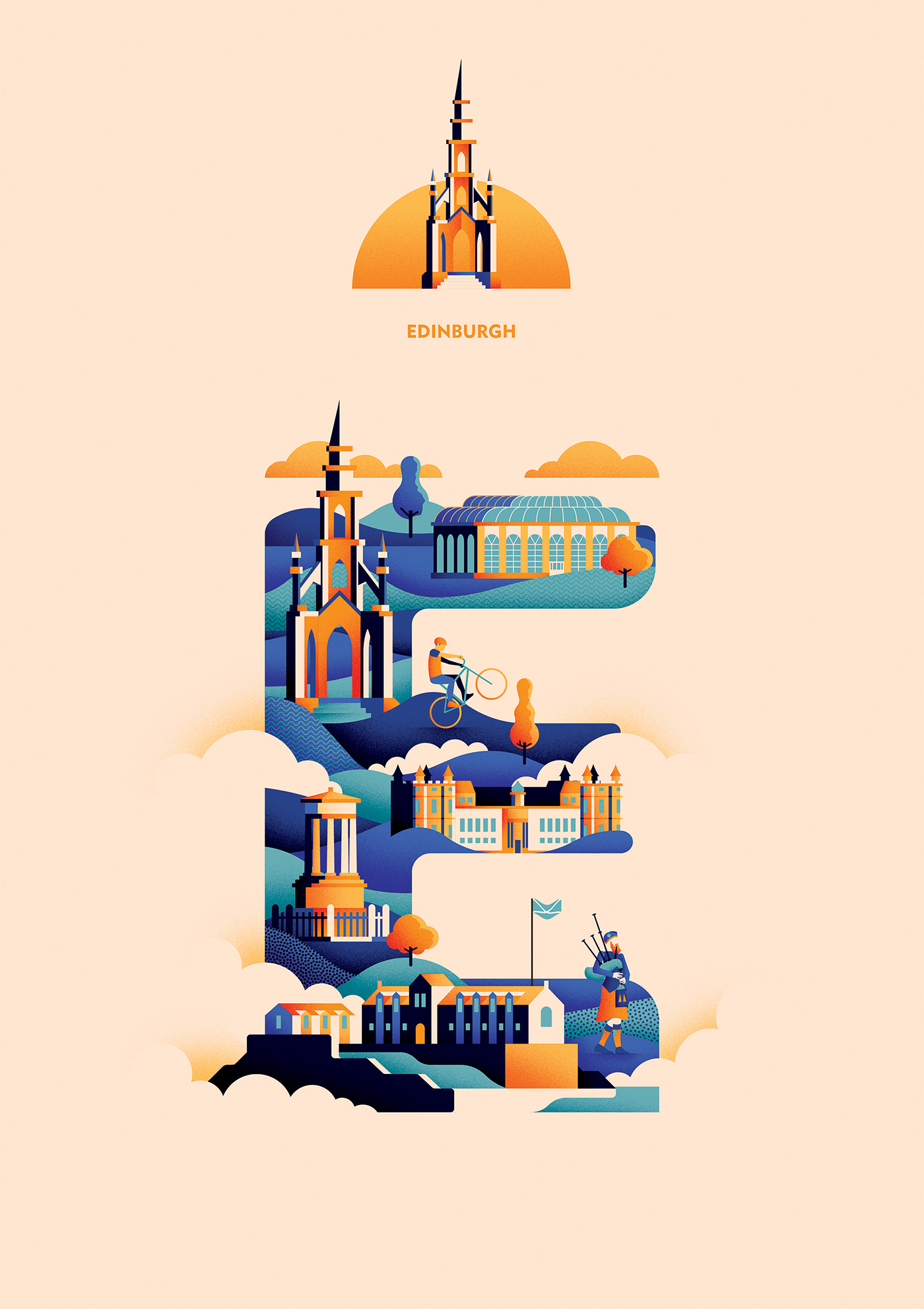 illustrated type illustrated cities amsterdam copenhagen barcelona dublin edinburgh poster Travel Holiday