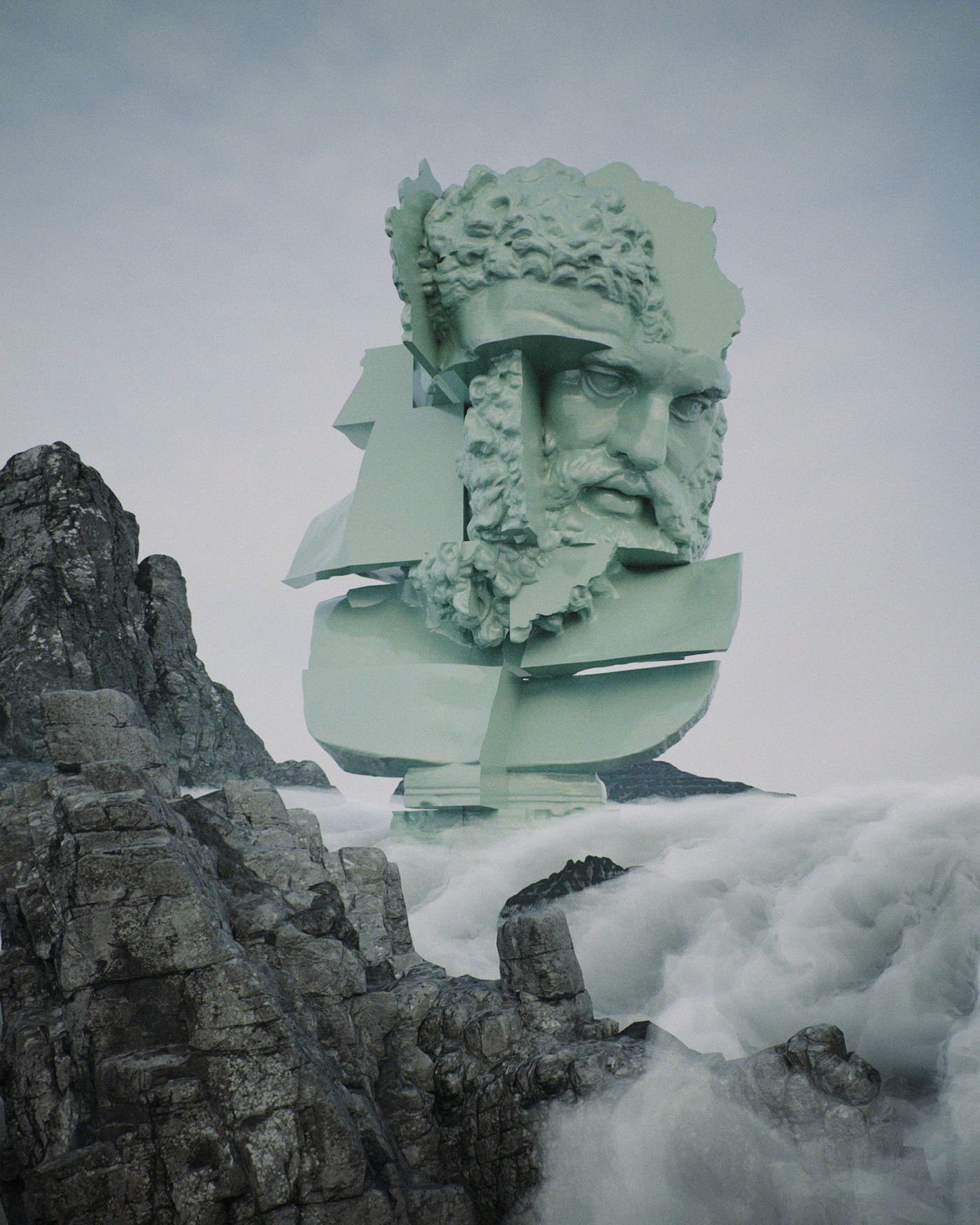 3D art Digital Art  digital illustration fine art Landscape metaverse mountains sculpture statue