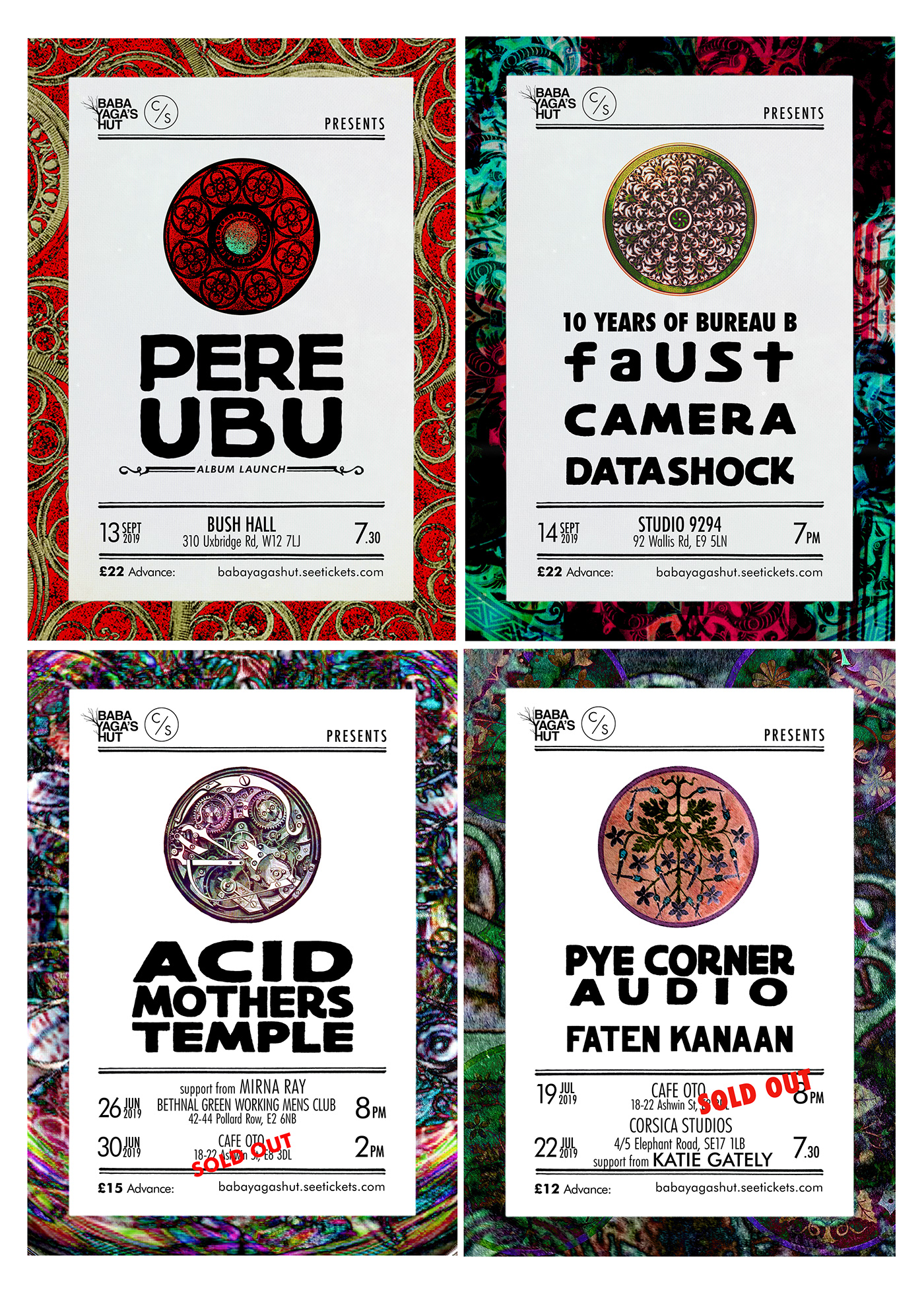 acid mothers temple pye corner Faust Pere Ubu baba yaga's hut Poster Design music poster