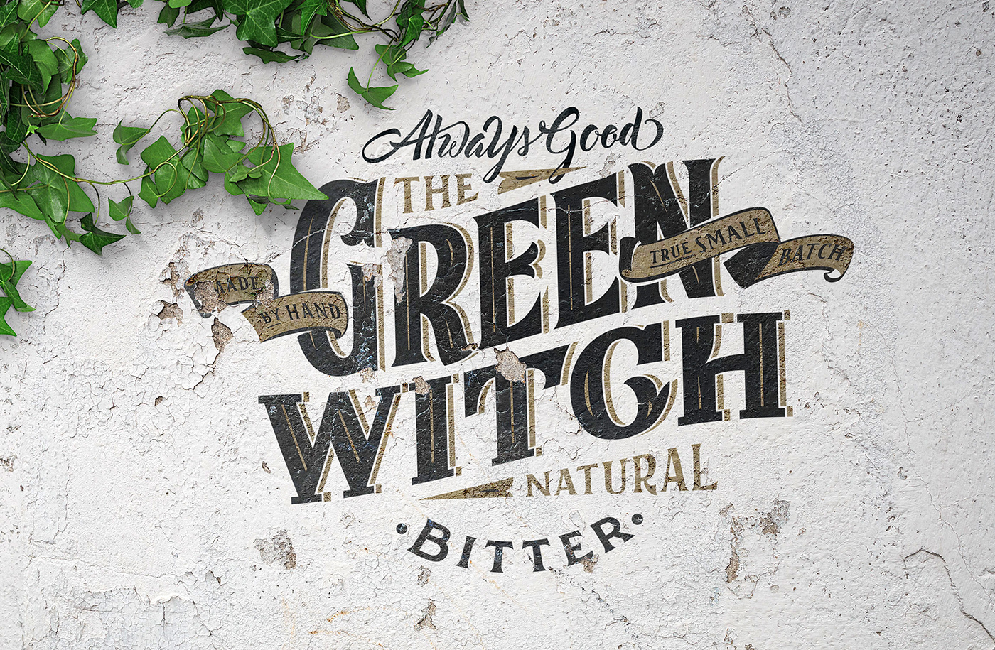 green witch bitter bottle natural Spirits drink handmade lettering