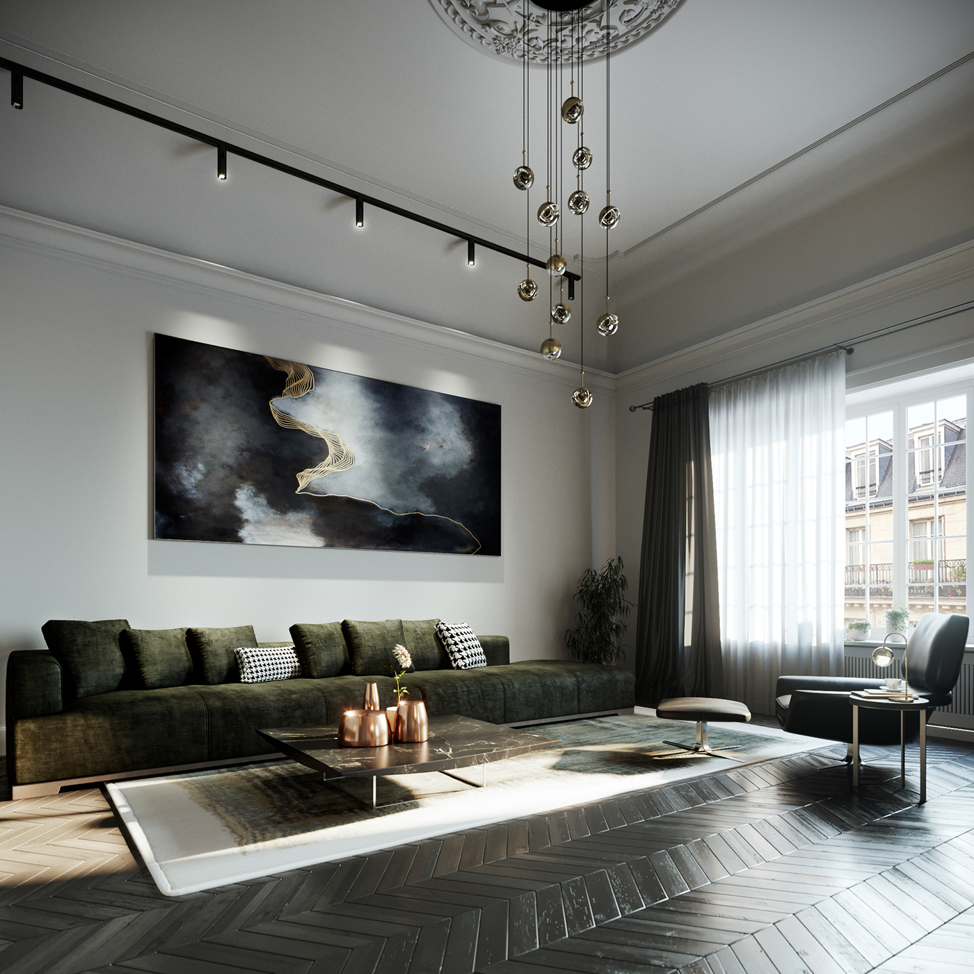 apartment Paris contemporary interiors archviz rendering 3D