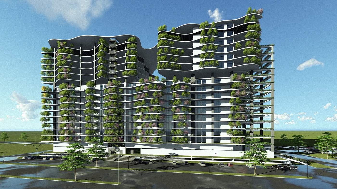 highrise architecture apartments green