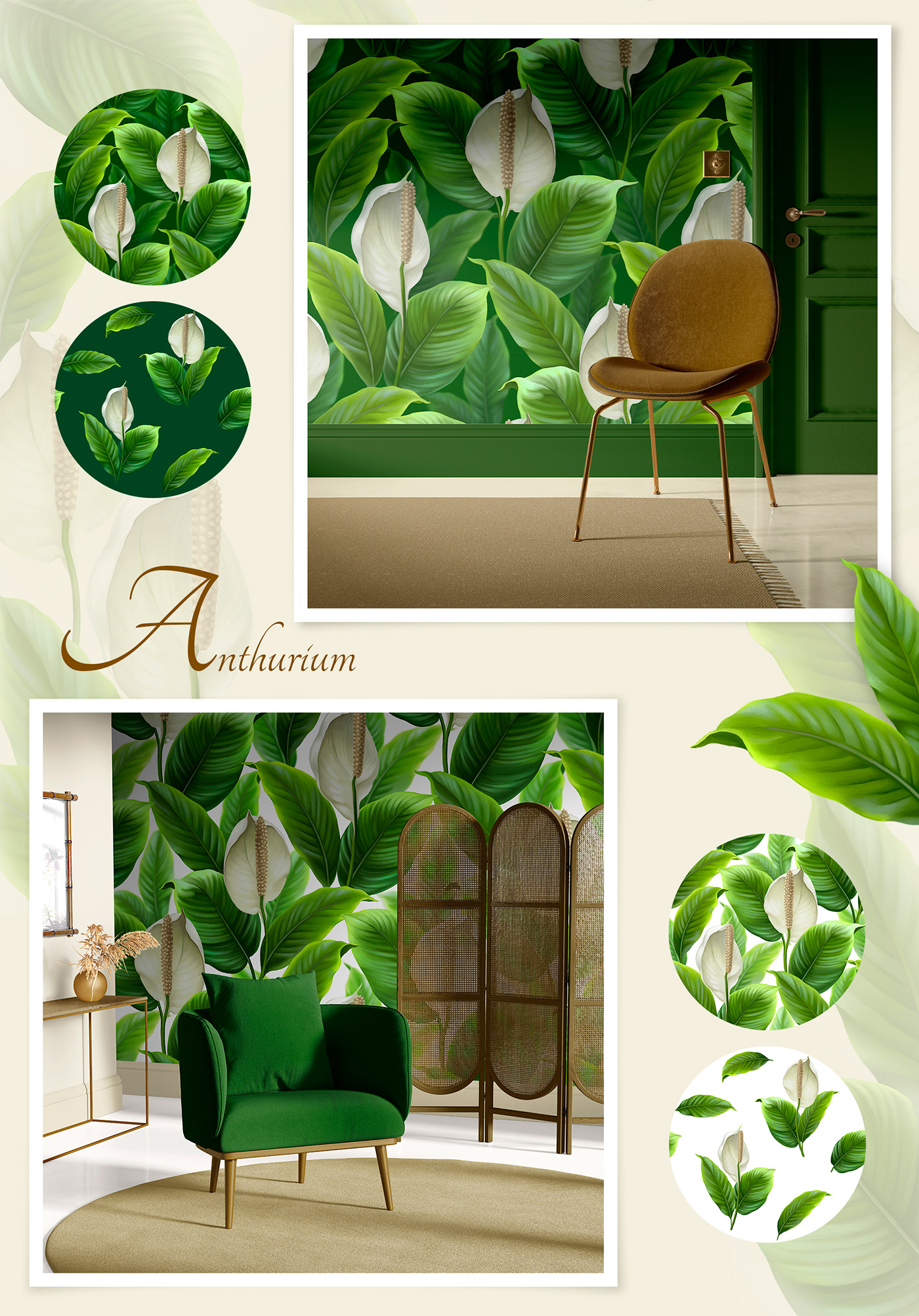 anthurium flower botanical Digital Art  floral ILLUSTRATION  pattern pattern design  print textile wallpaper