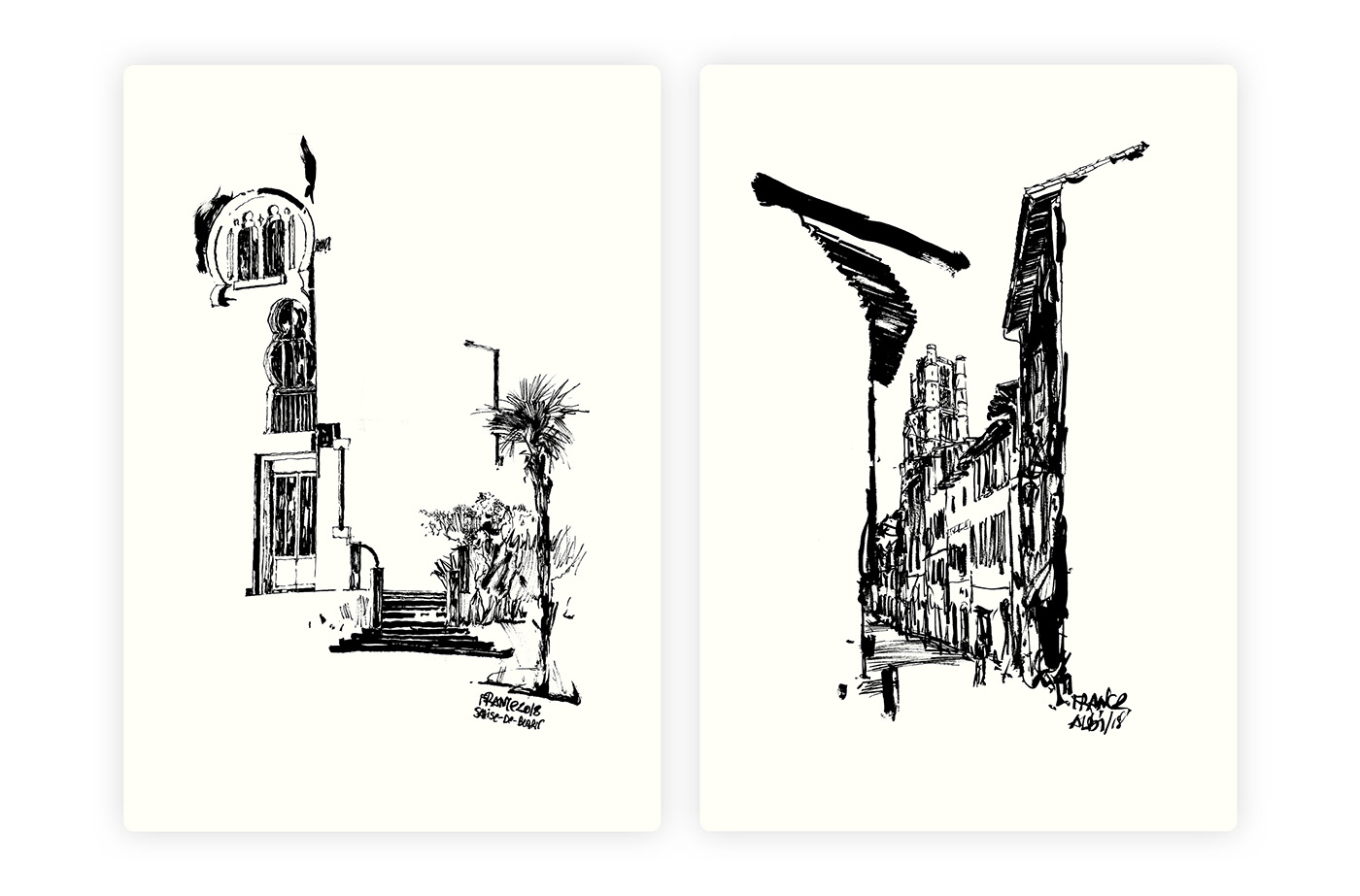 ink brush france sketch sketching Cities Drawing  village architecture