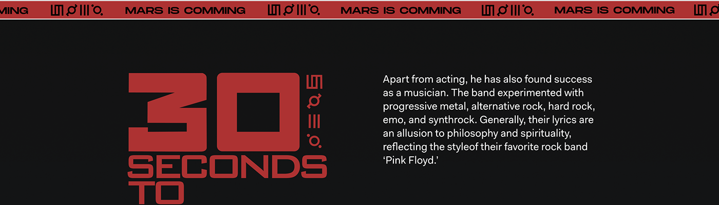 30 seconds to mars design jared leto landing typography   music Web