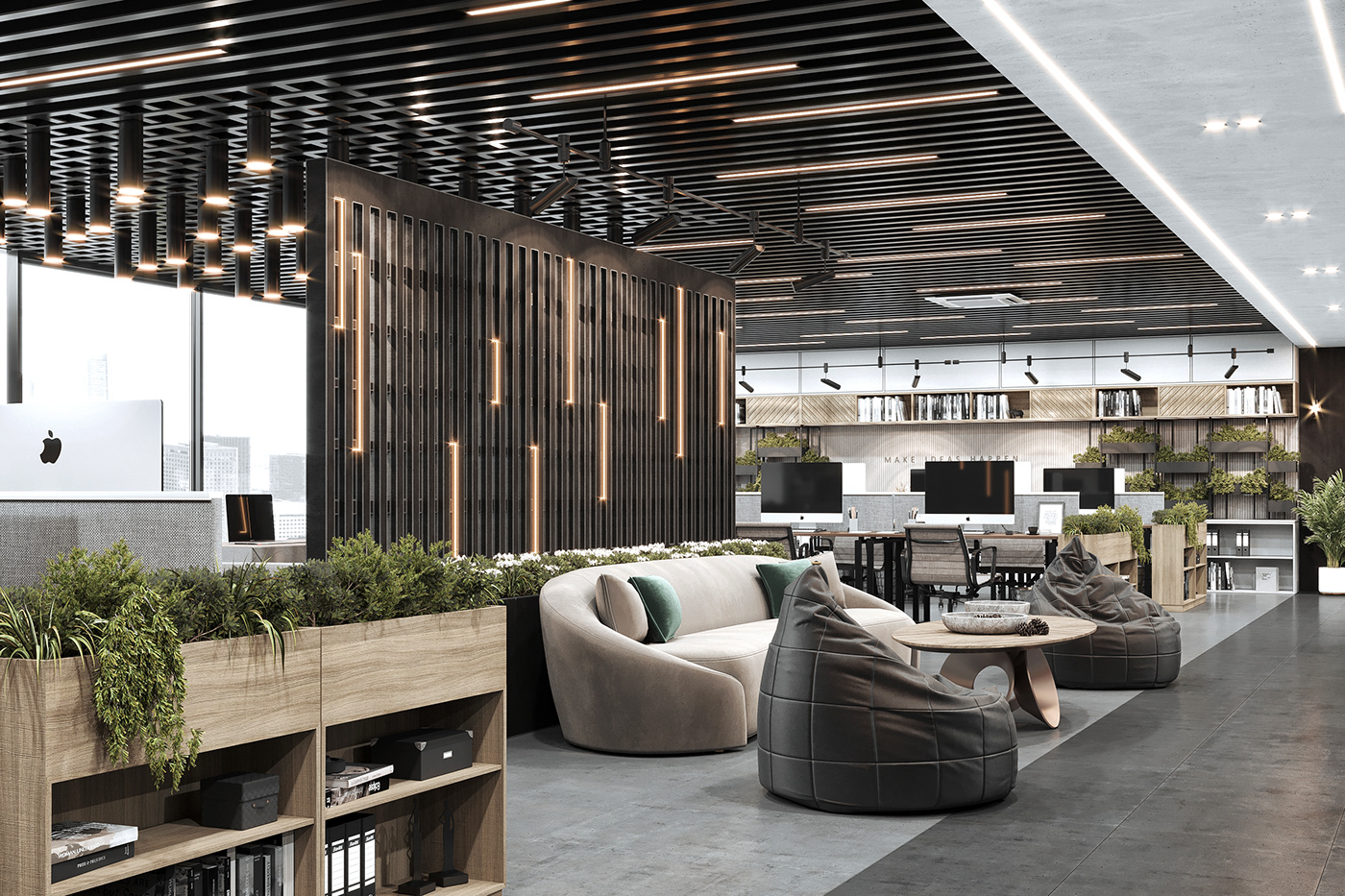 3ds max corona renderer dark design industrial Interior Kuwait modern Office