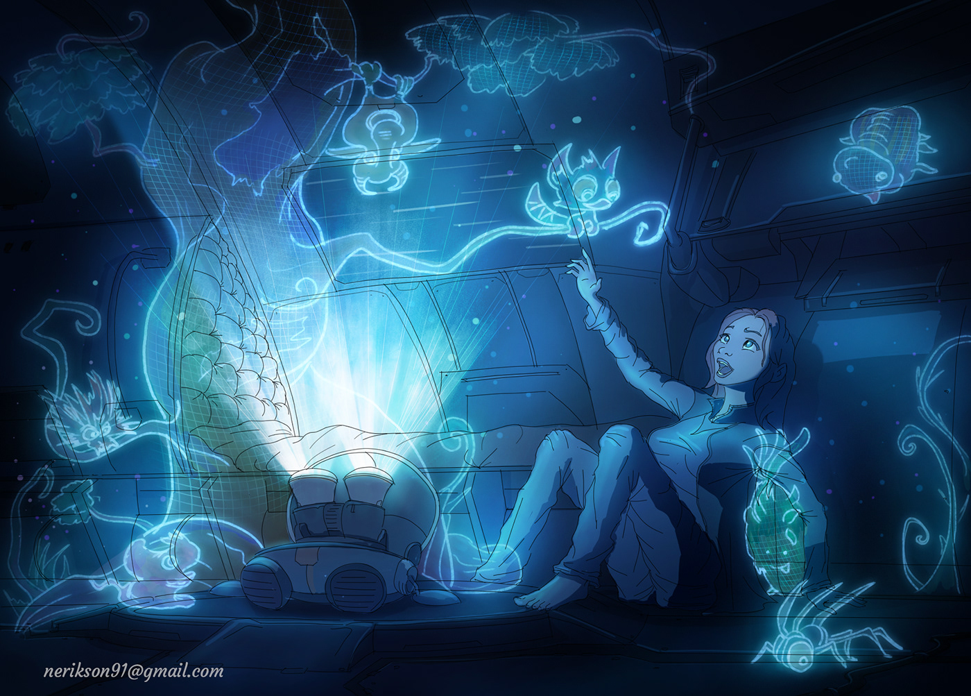 Digital Art  girl ILLUSTRATION  journey narrative robot Scifi Space  space travel storytelling  