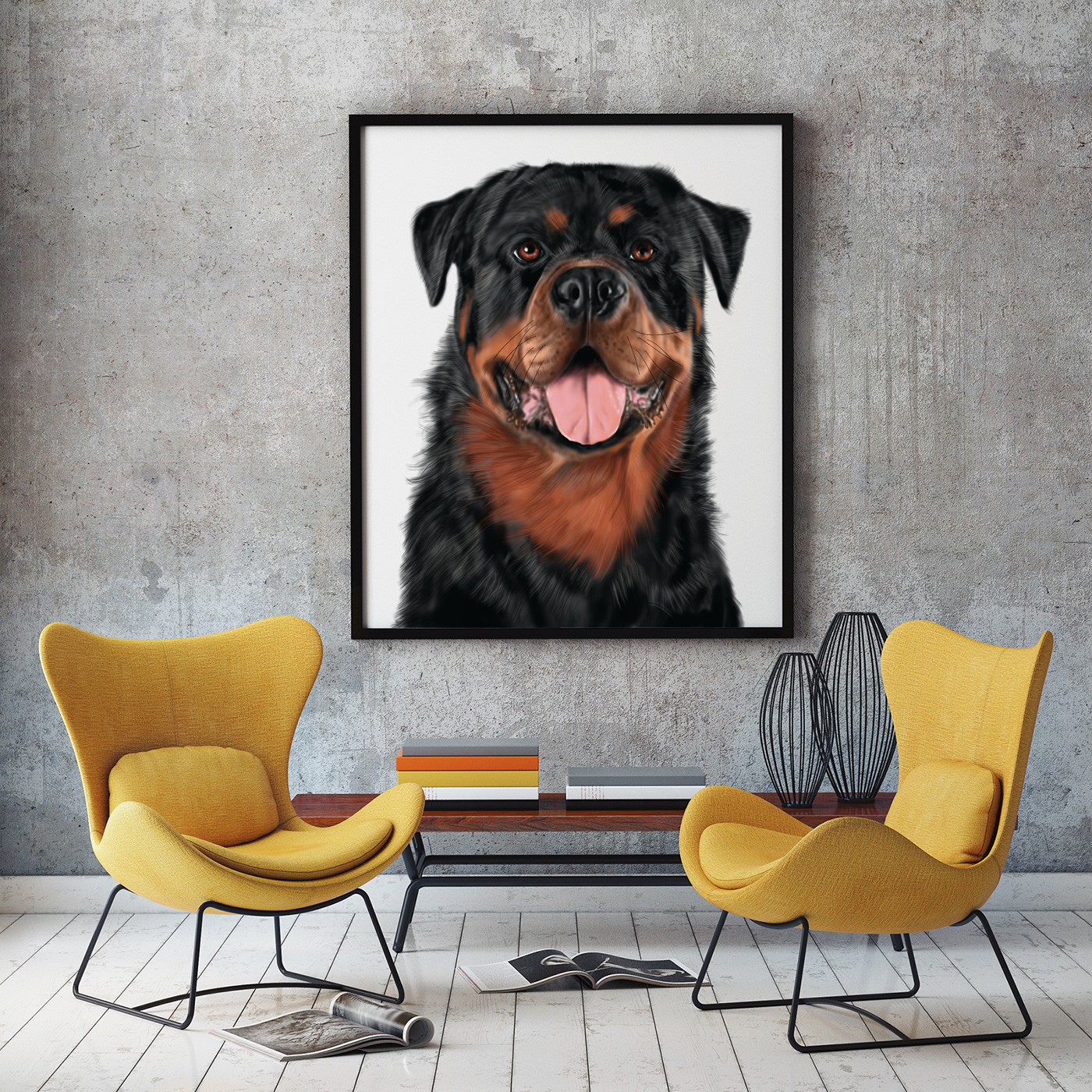 Custom dog pets portrait rotveiler