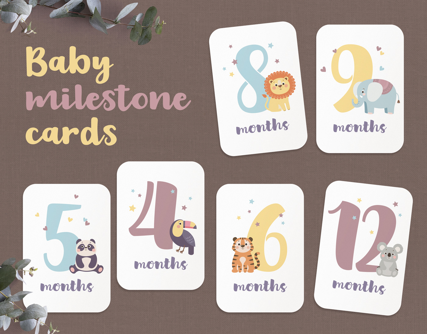 baby Birthday card Character milestone month newborn numbers print vector