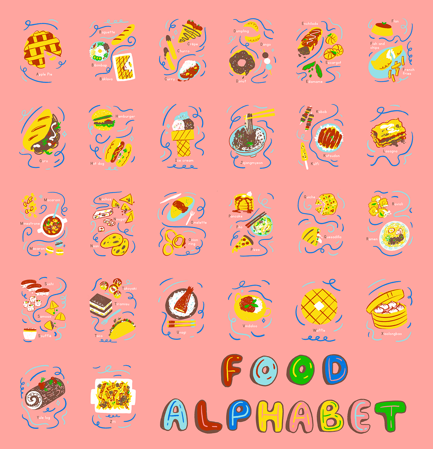 Food  alphabet ILLUSTRATION  children flashcards photoshop crafts   digital culture adobeawards