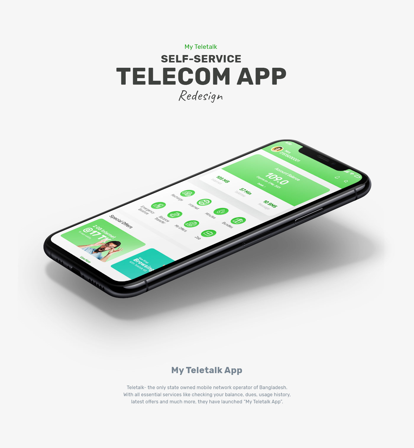 Teletalk self service mobile app uiux redesign concept case study.
