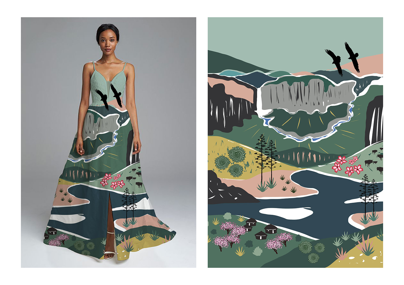 fashion design Landscape abstract ILLUSTRATION  south africa dress fabric Surface Pattern Fashion  plants