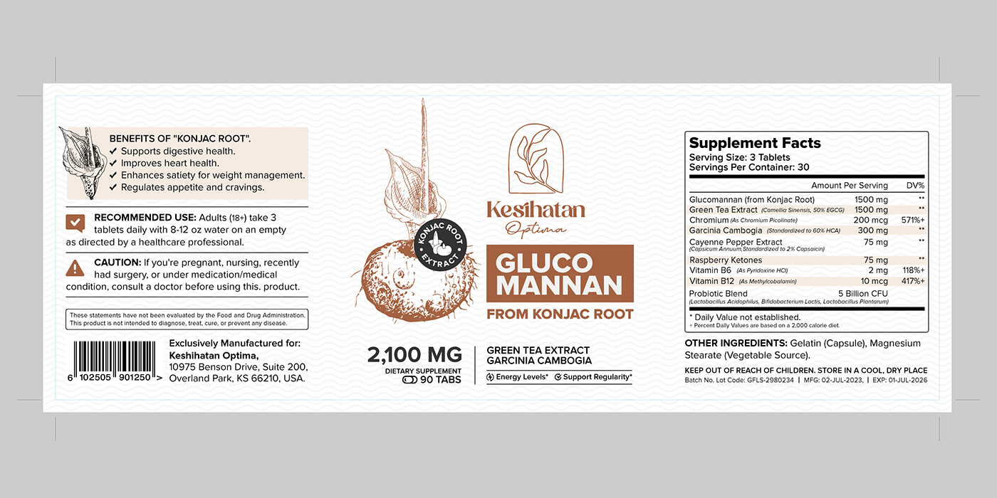 box design supplement Packaging Gluco Mannan Konjac root Konjac root supplement