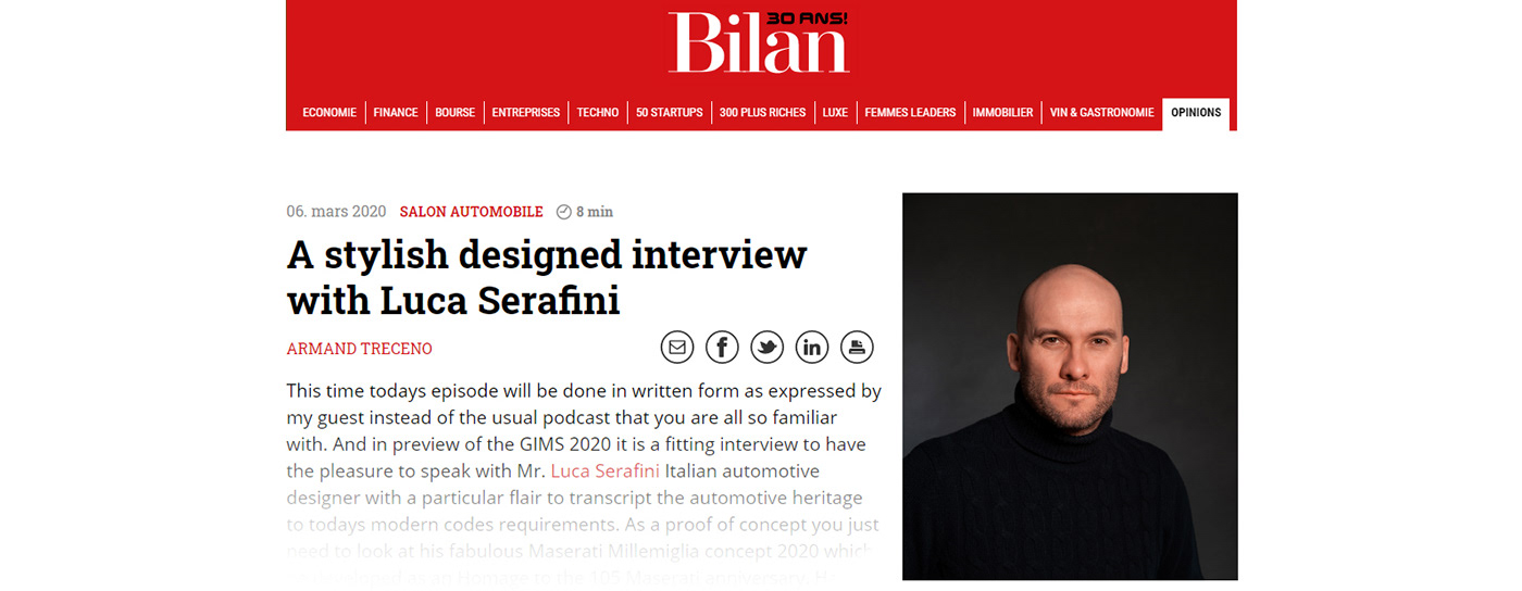 design designer geneve interview Millemiglia serafinistile transportationdesign Bilan swiss