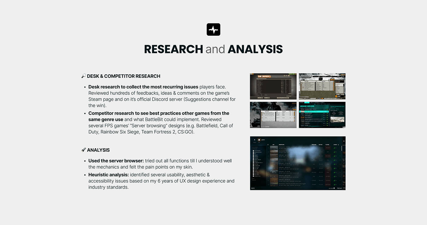 Description of the research (desk and competitor) and the heuristic analysis I carried out.