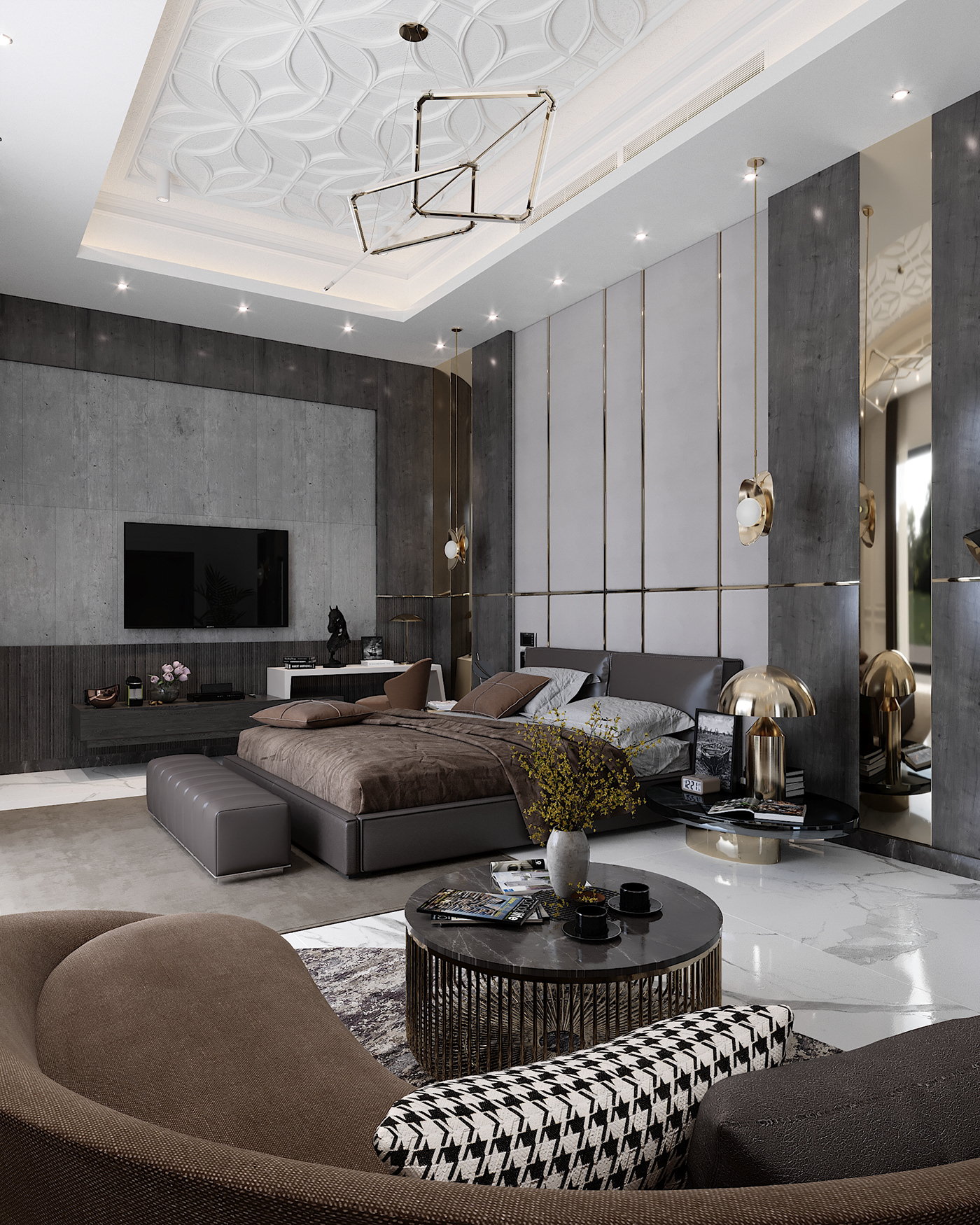 3dmax bed bedroom contemporary corona design interior design  modern