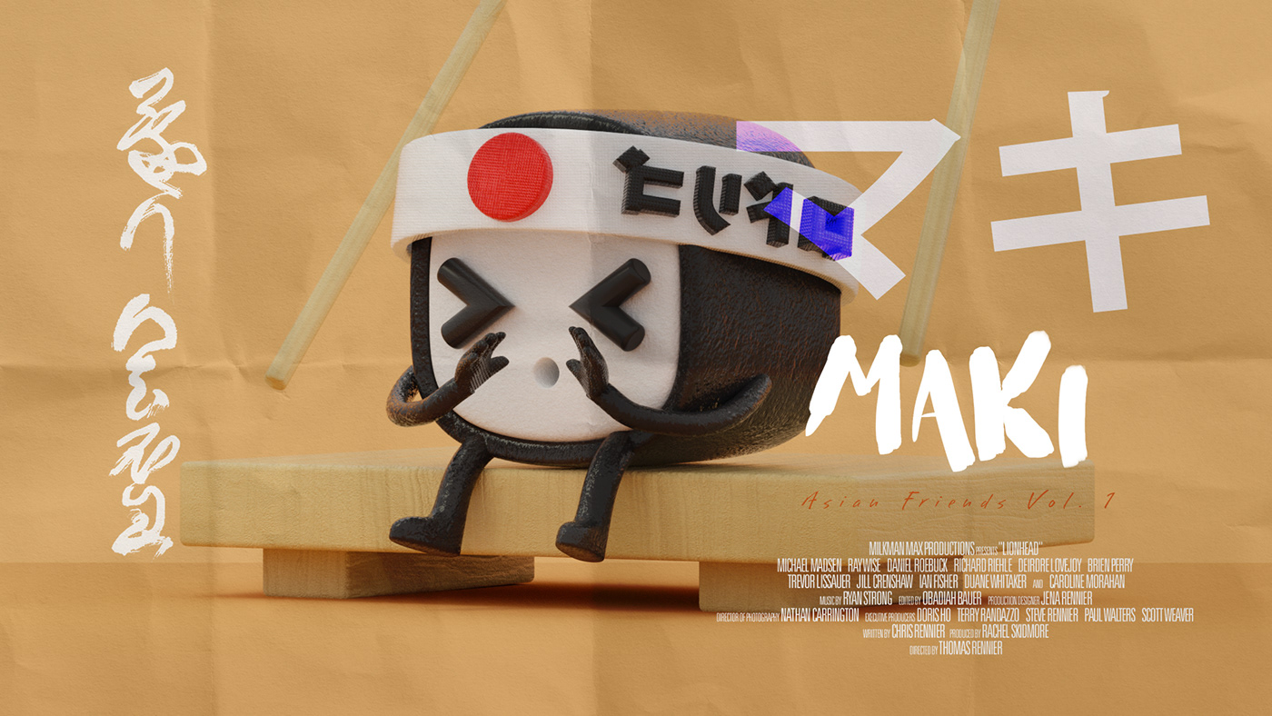 3D Character Character design  ILLUSTRATION  maki personaje poster Render rollo de sushi Sushi