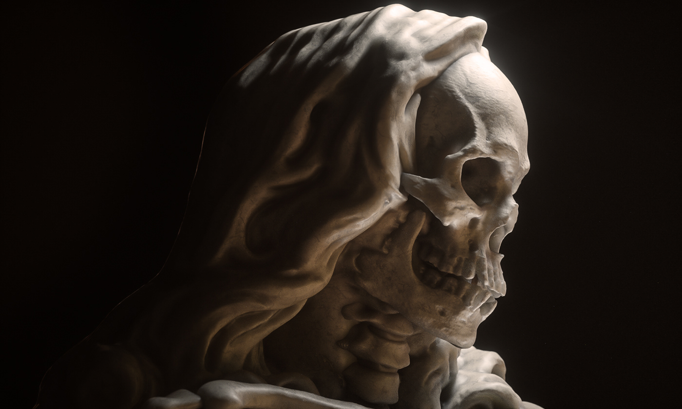 billelis skull statue octane 3D ILLUSTRATION  gothic dark art skeleton Marble