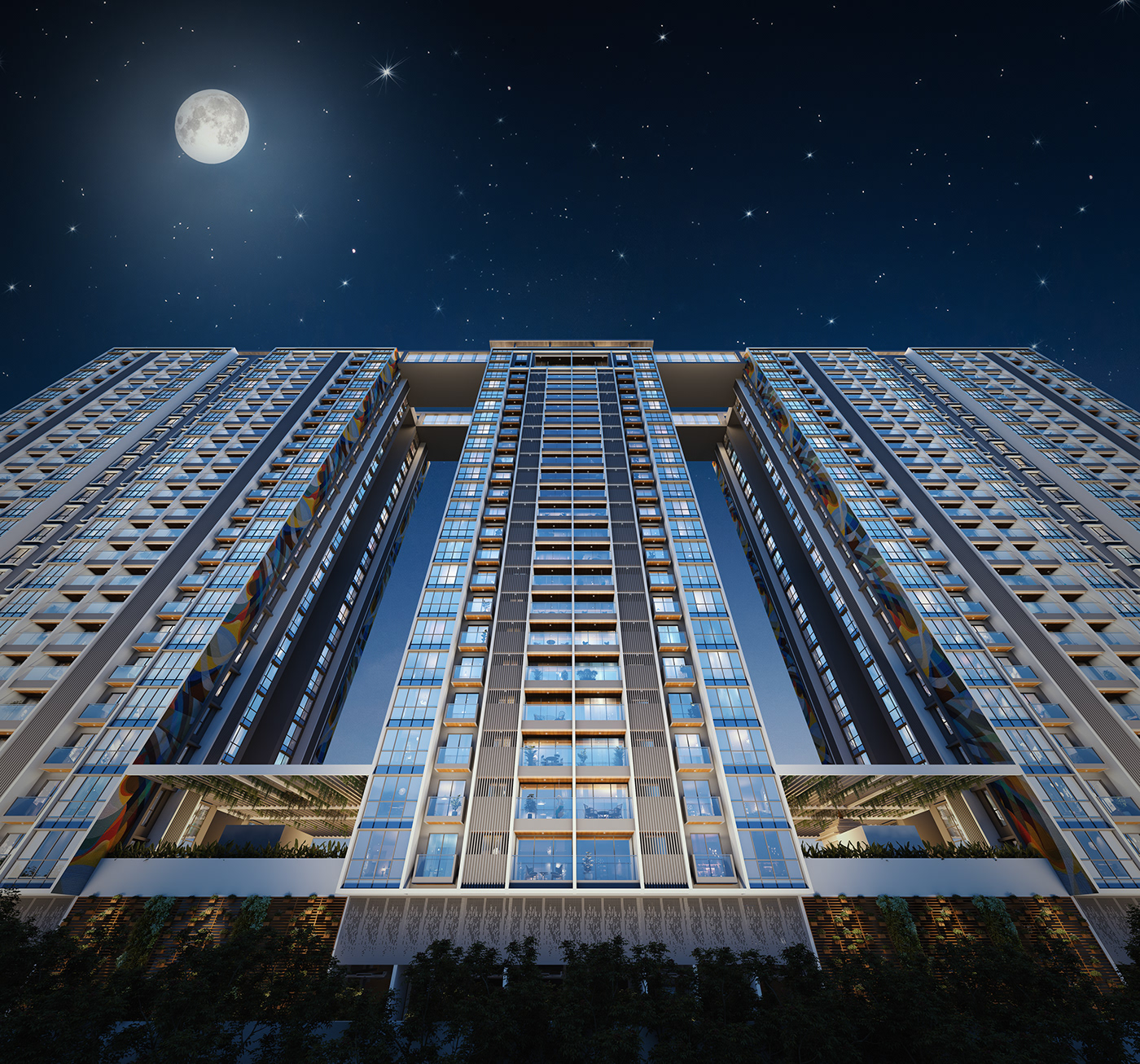 SKY blue night architecture visualization modern archviz exterior Render