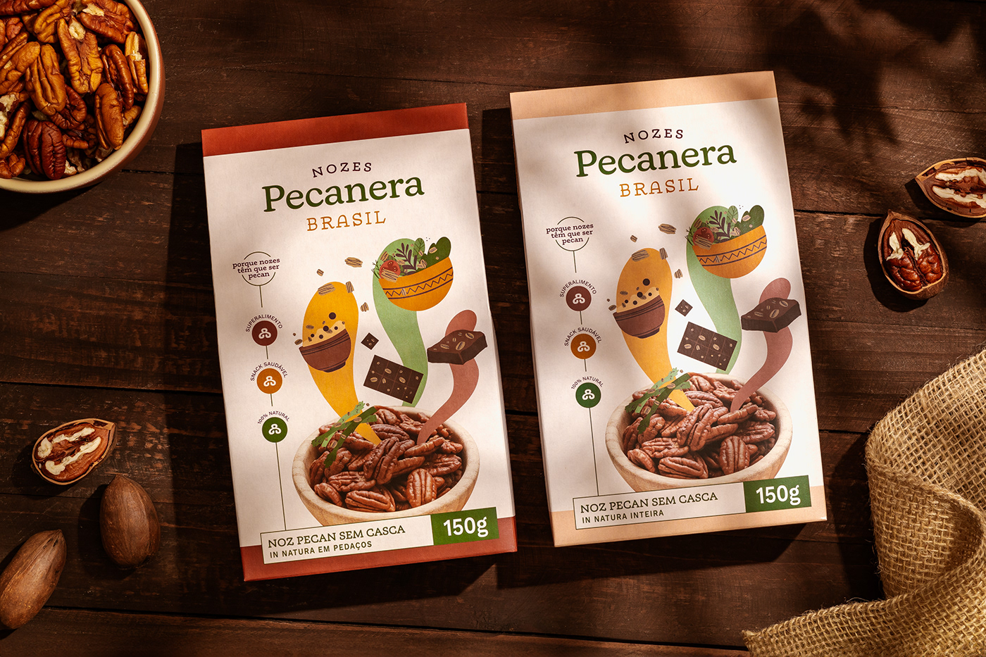 nuts Brazilian branding  ILLUSTRATION  Brasil Packaging brazilian design embalagem pecan nuts nozes