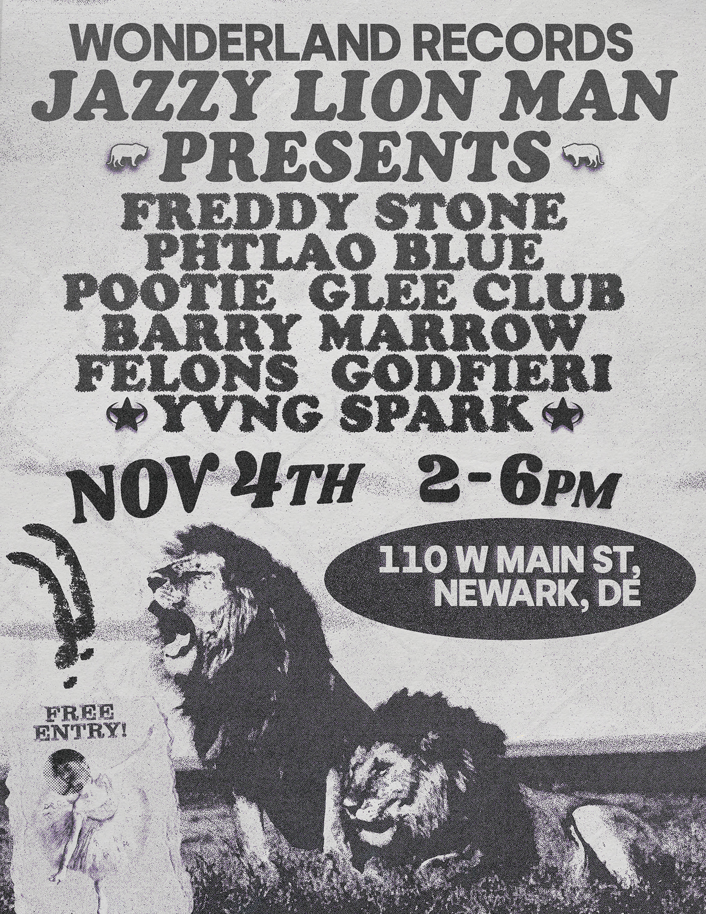 graphic design  poster flyer Cover Art typography   Delaware rap lion concert University of Delaware