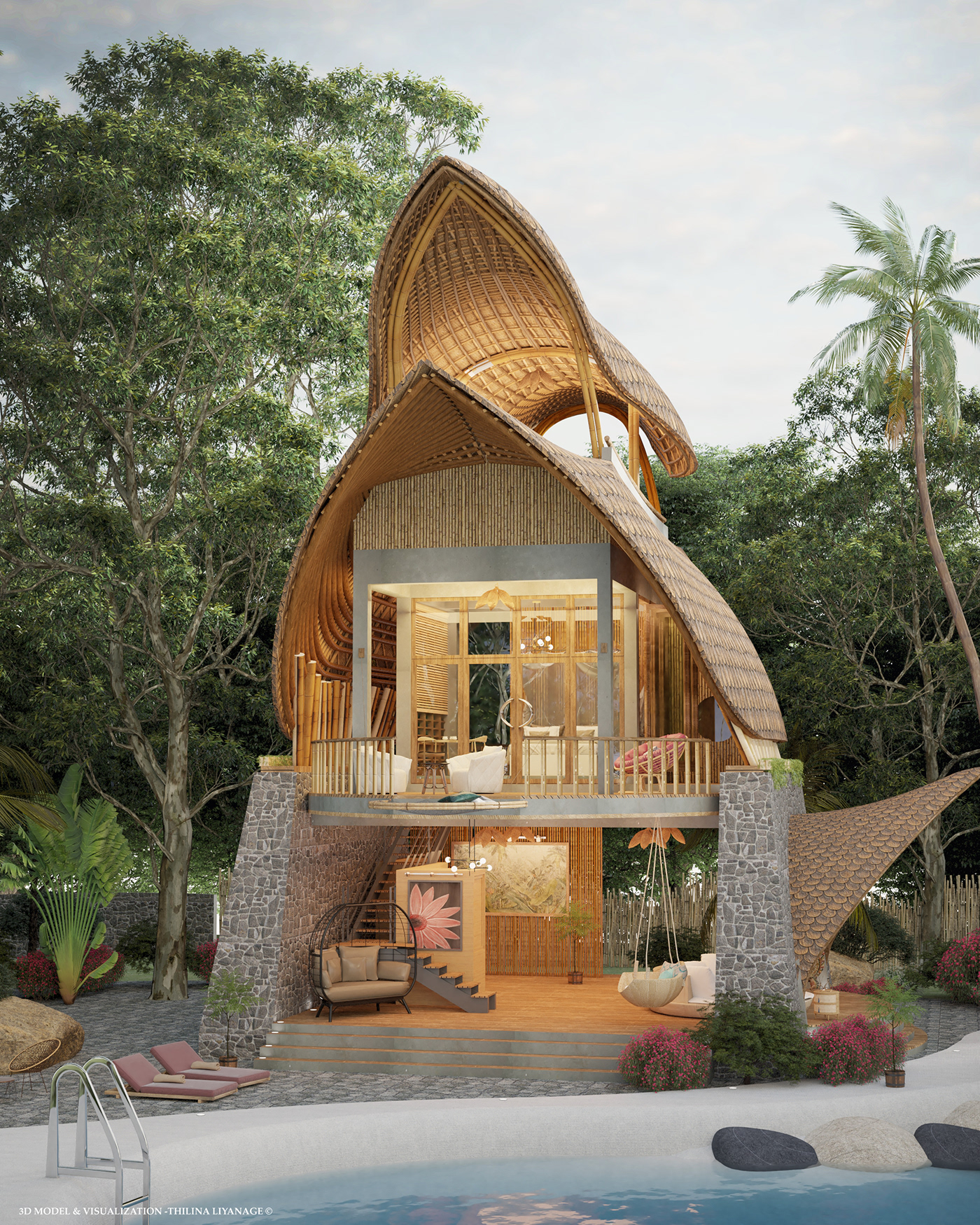 architectural design architecture archviz bamboo architecture bamboo design concept exterior Render Villa visualization