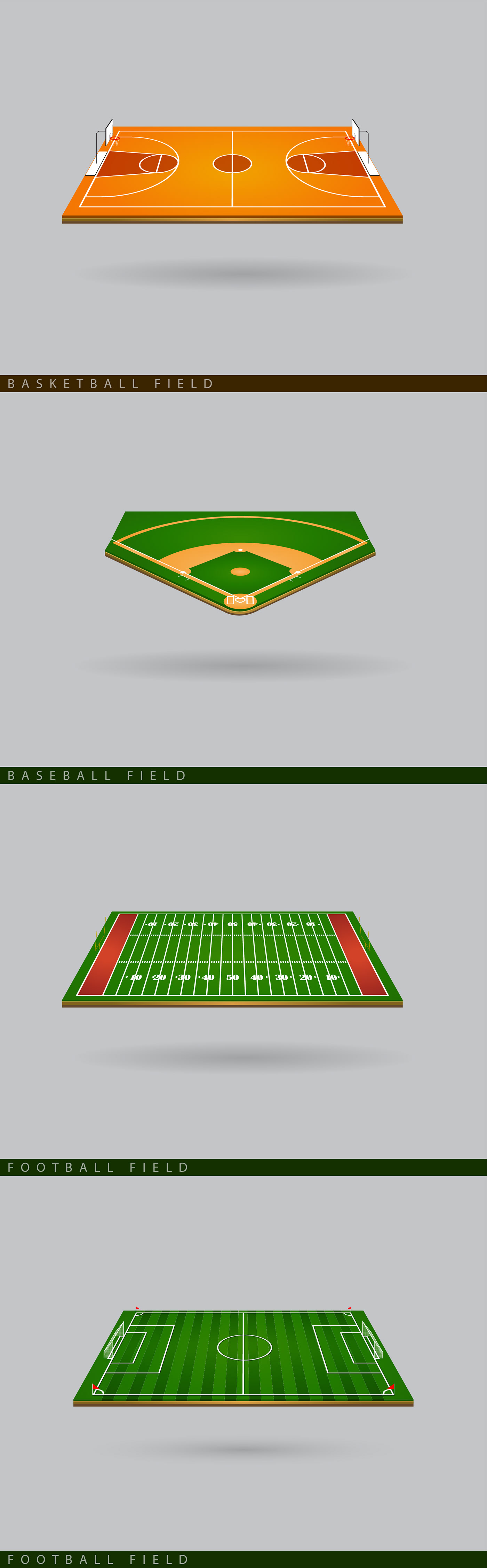 field 3D illustration football field basket ball field baseball field rugby field Isometric 3D