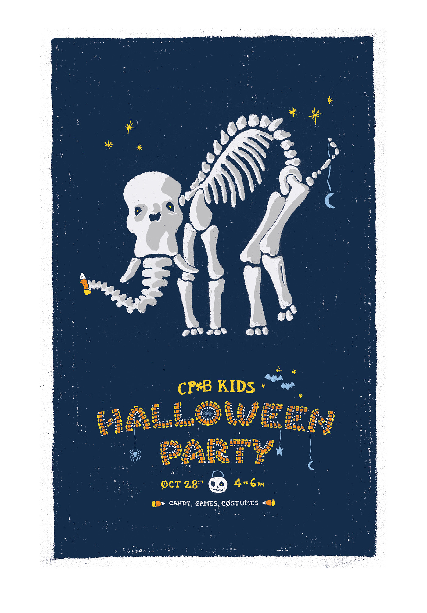 screen print handdrawn lettering candy corn Halloween skeleton elephant CP+B