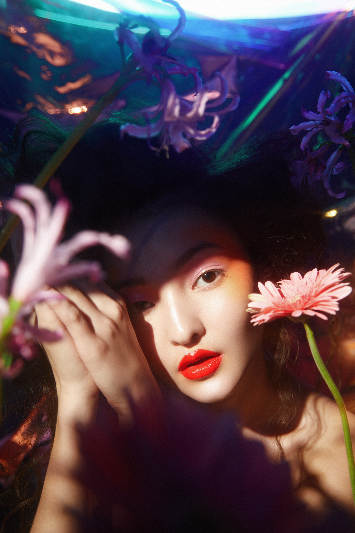 asian dark flower hong kong photographer makeup arts mood pink poem red lip sorrow