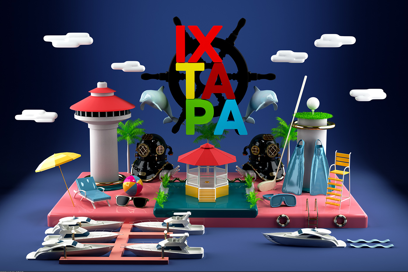 ILLUSTRATION  3D cinema4d color beach mexico graphic design  3d art