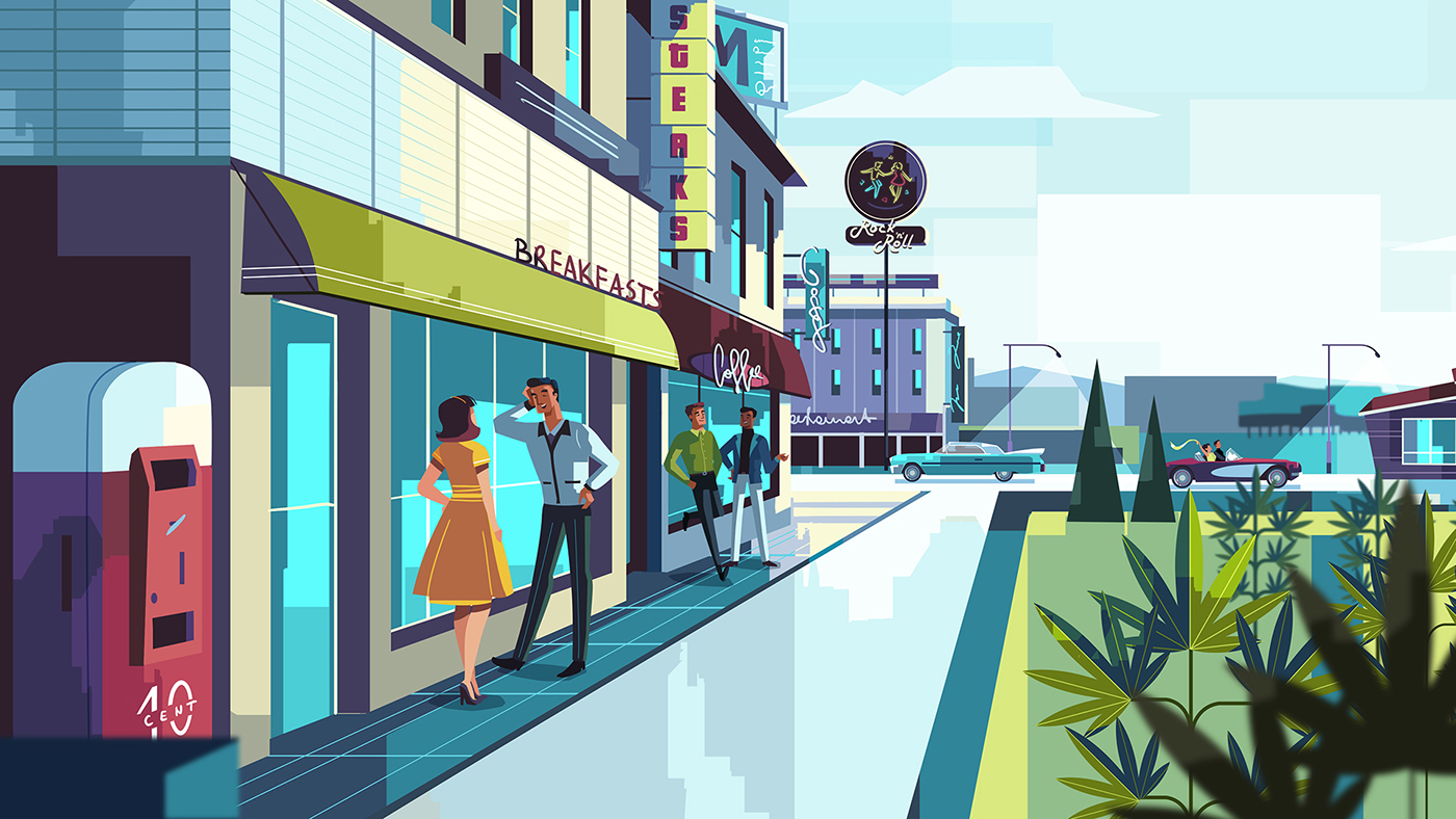 background landcape explainer animation  town city people design styleframe Character