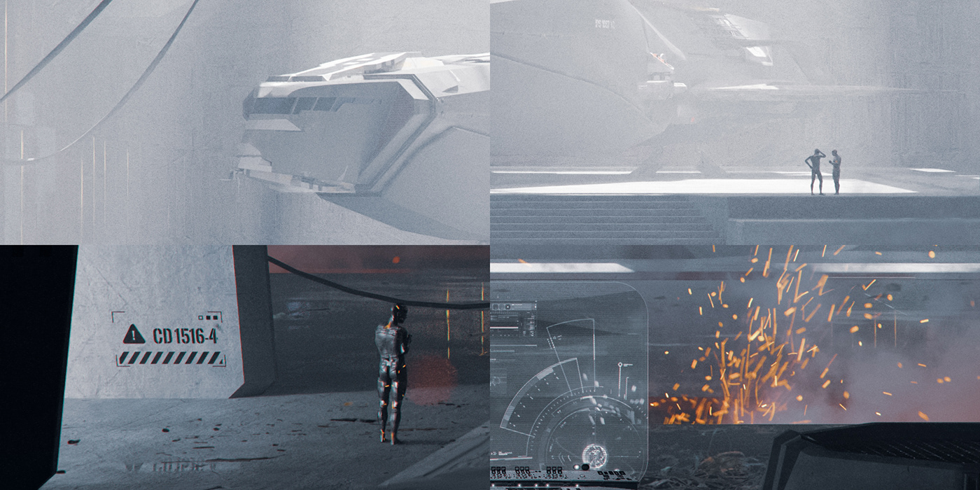 3D concept art dark environment future hangar photoshop science fiction Scifi shuttle