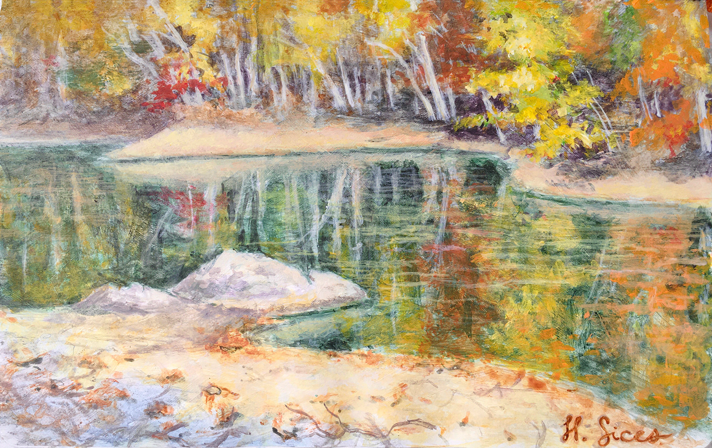 acrylic Acrylic On Paper fall colors Landscape painting   plein air sketchbook study