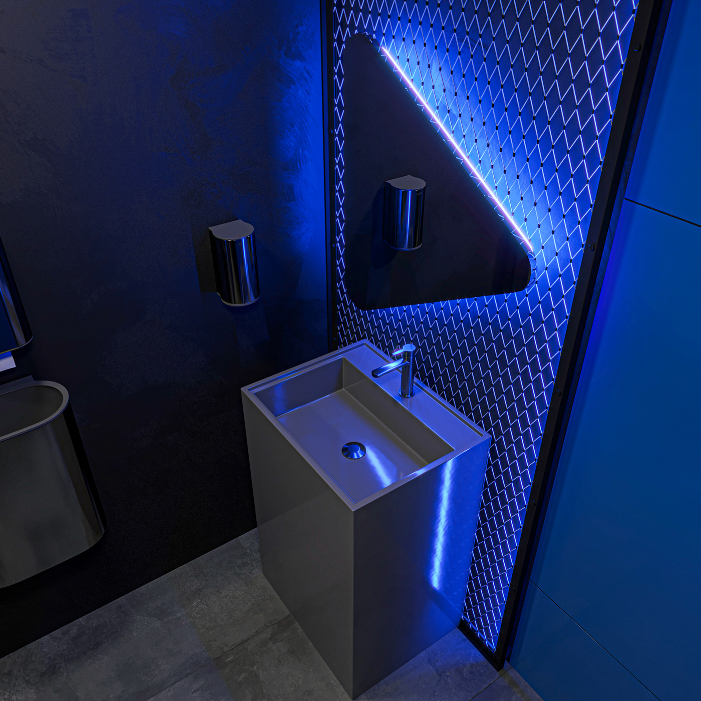 blue dark glow interior design  light luxury modern neon night wc
