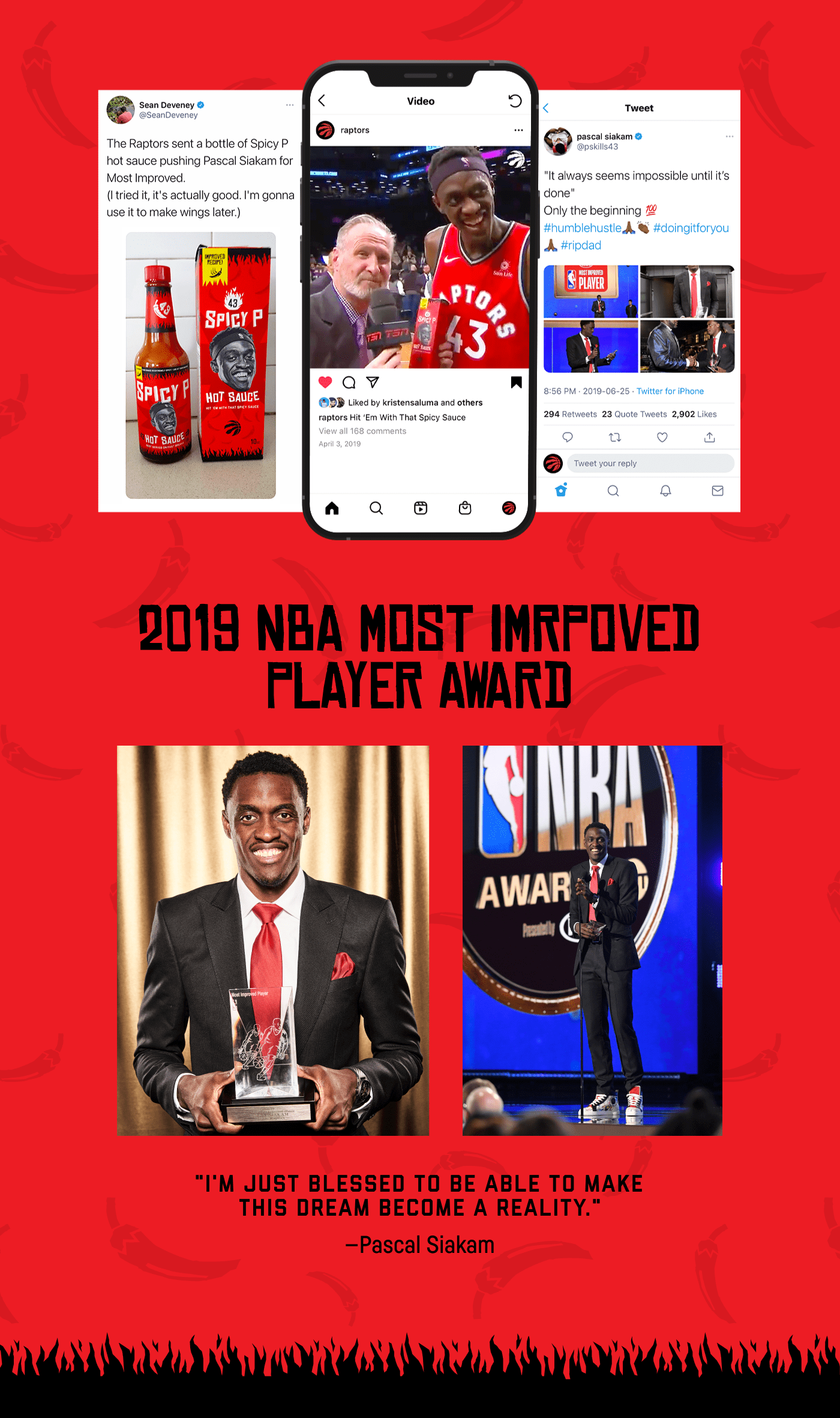 basketball hot sauce most improved player NBA pascal siakam Promotion spicy p Sports Design Toronto Raptors we the north