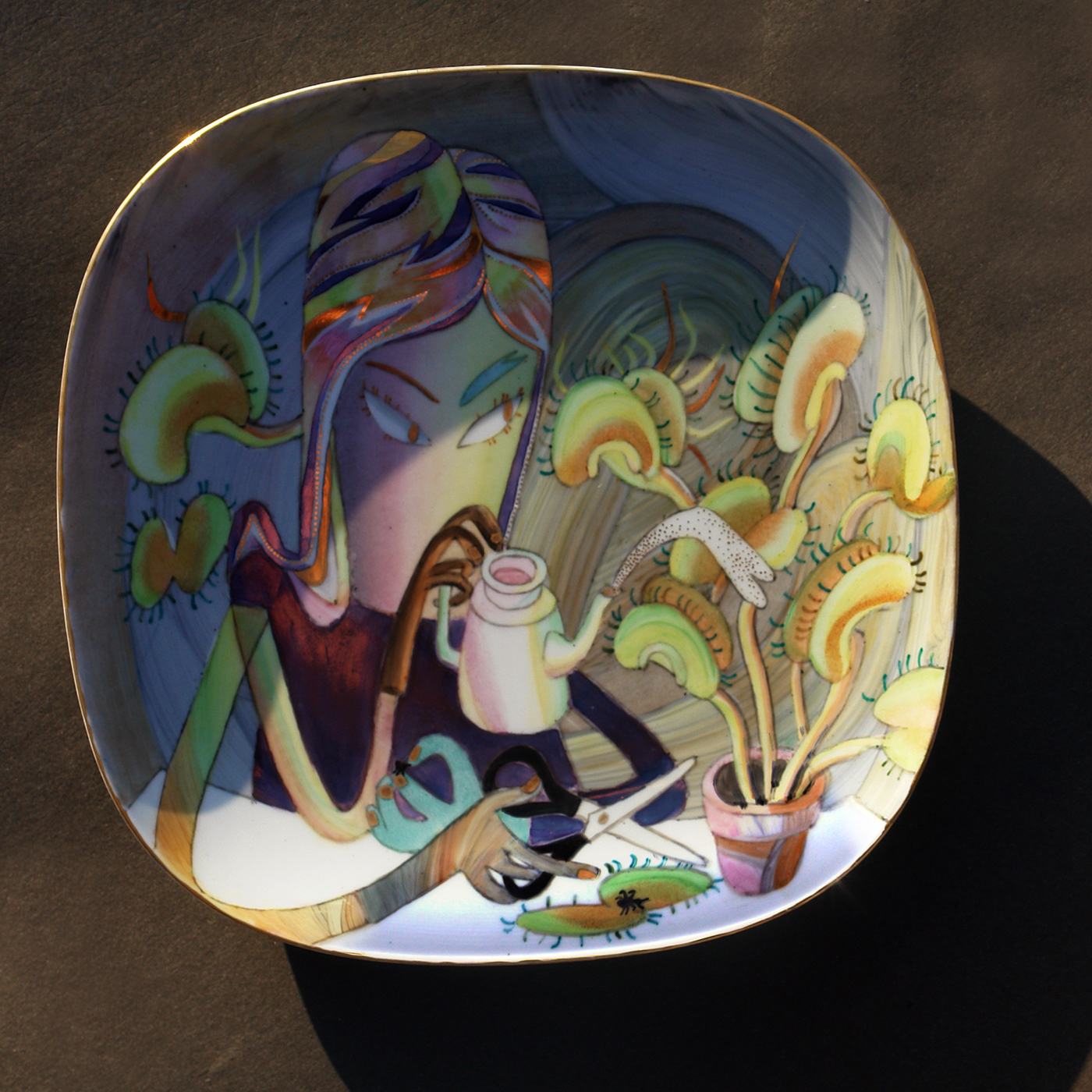 ceramics  dish Drawing  gold handpainted ILLUSTRATION  plate porcelain product design  tableware