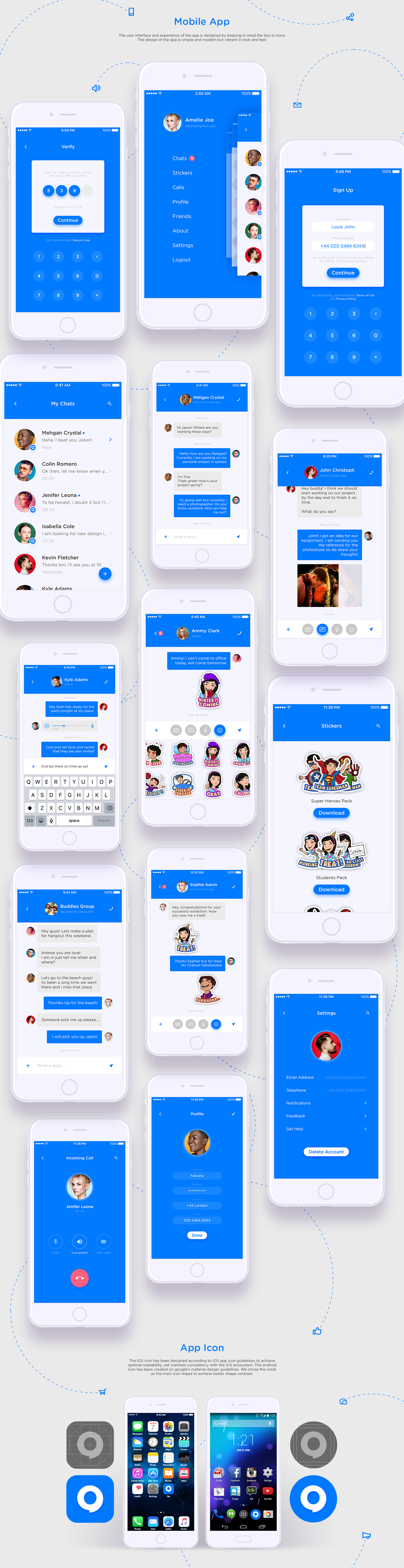 UI/UX Interaction design  Mobile app messenger branding  stickers illustrations characters Chat OLA