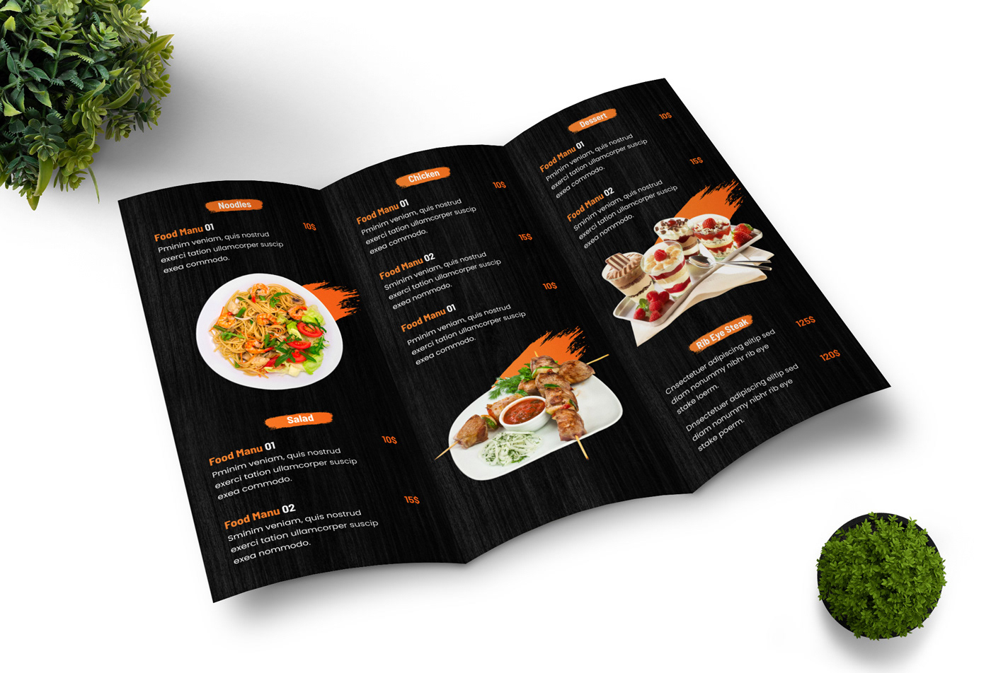 trifold brochure brochure design food menu restaurant Menu Card trifold menu card Bi-fold Advertising  tri-fold brochure design