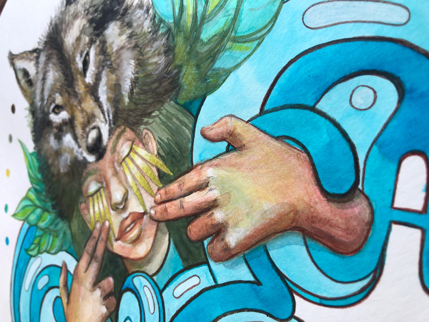 forest girl graff Graffiti Nature Street Art  urban art watercolor watercolour wolf