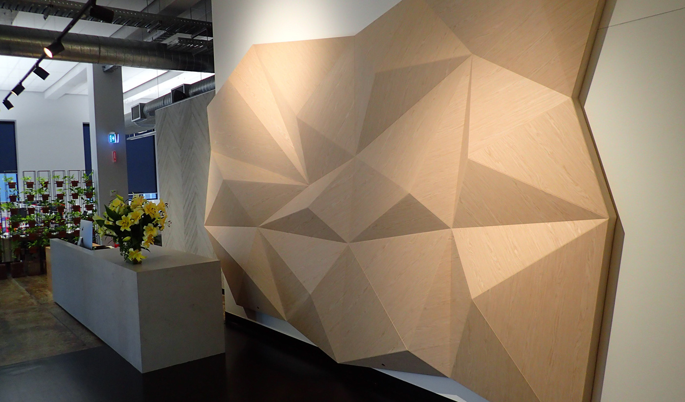 endemol Australia wood-skin wall Project Triangles wood architecture design