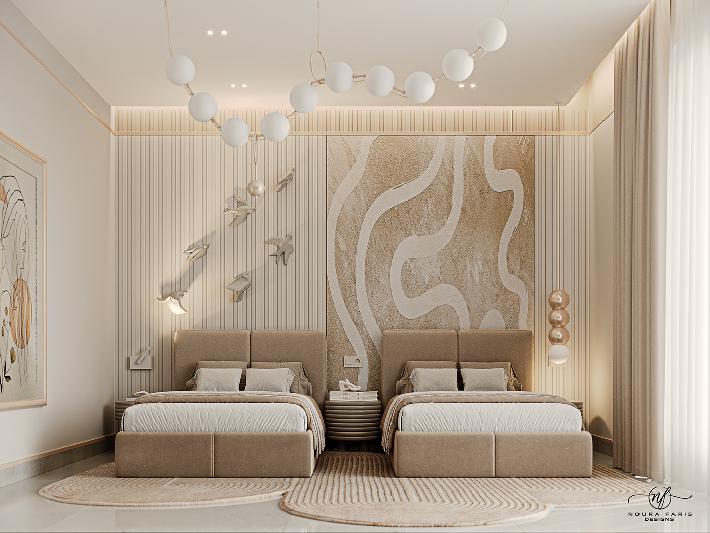 girls artwork 3D visualization interior design  modern Render model beauty bedroom design