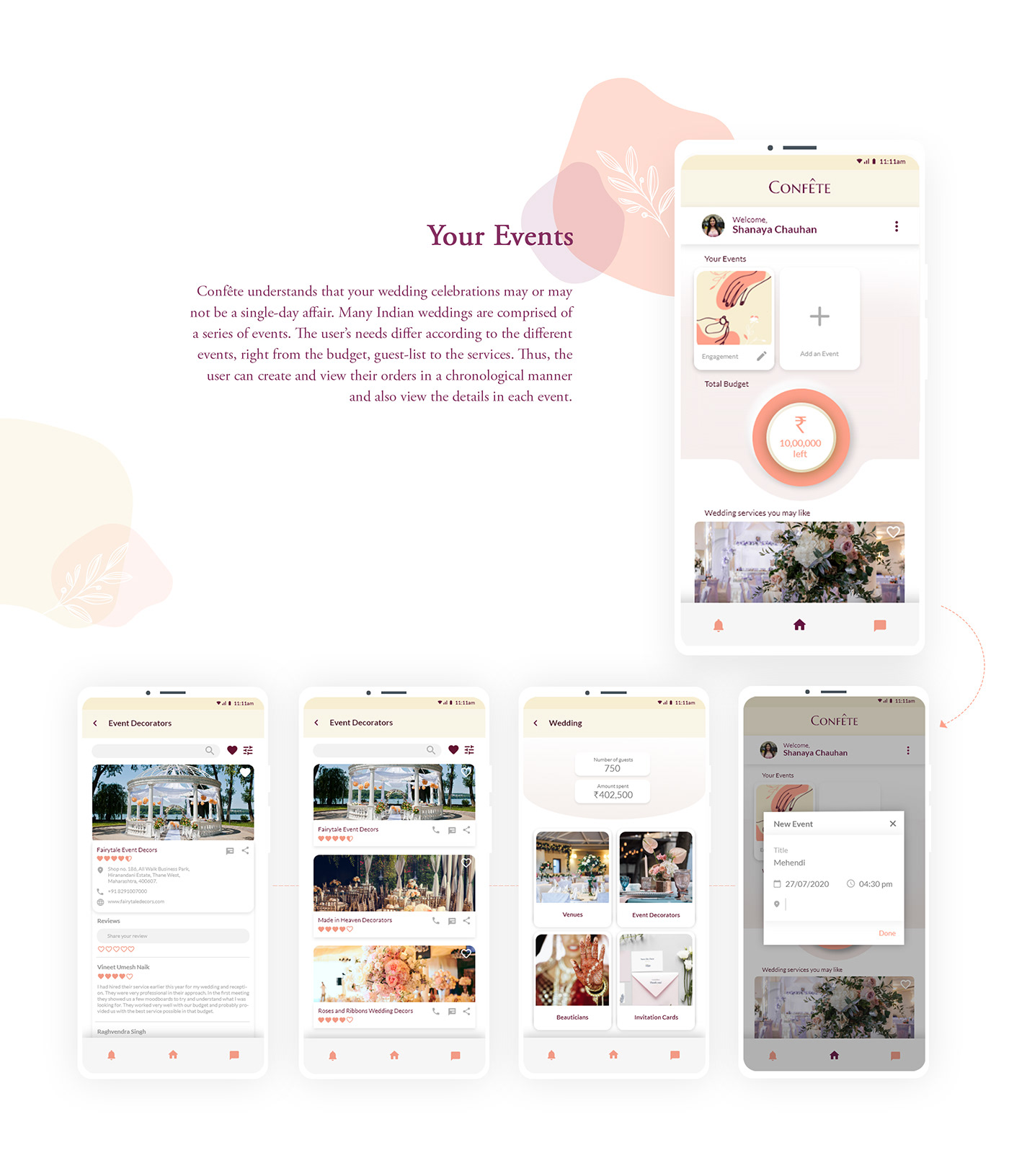 application branding  illustrations Interface mobile product design  UI ux visual design wedding