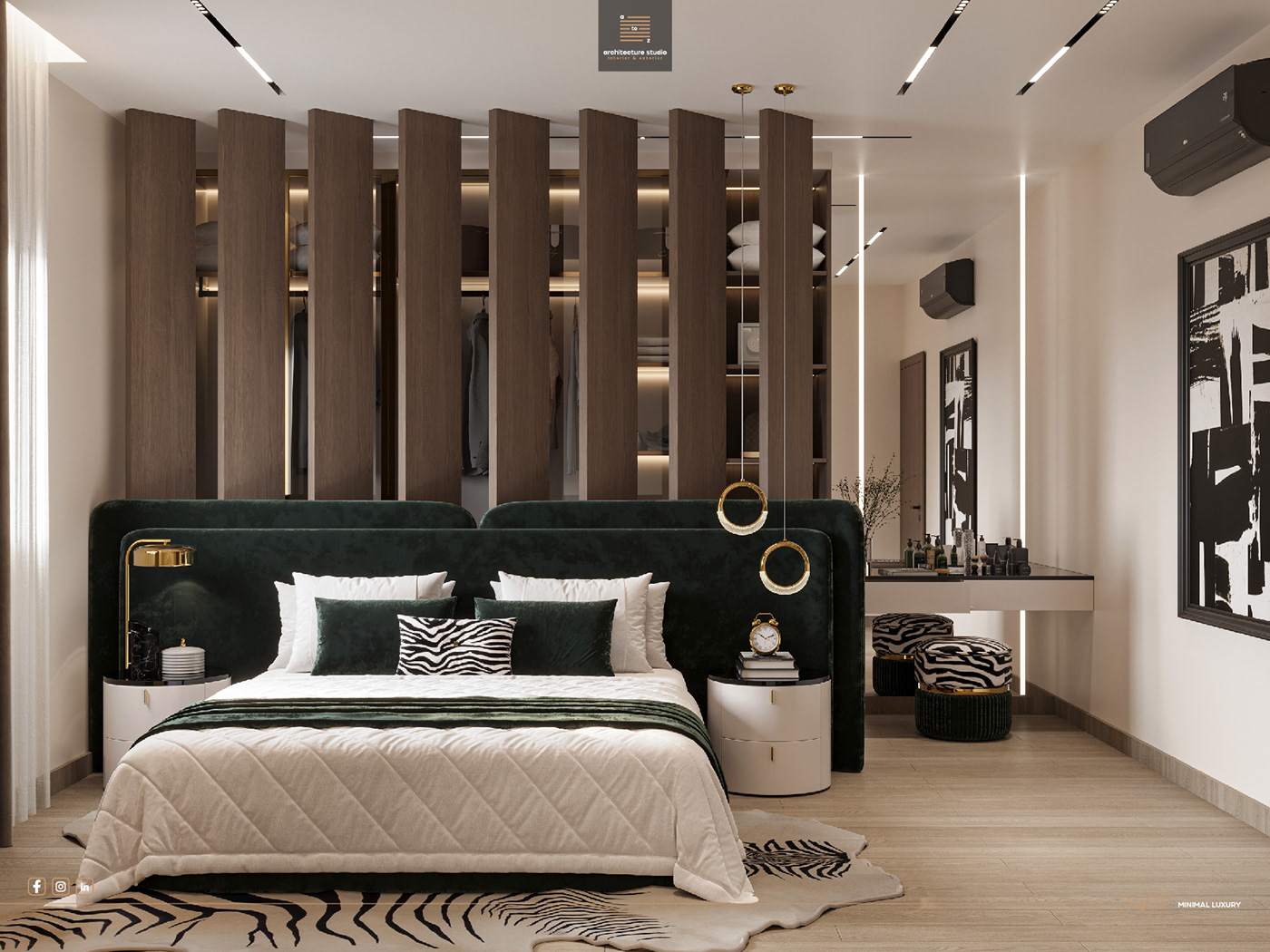modern architecture visualization interior design  3ds max corona Render luxury master bedroom design