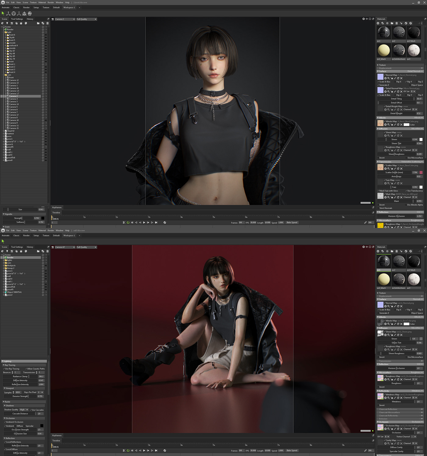 3D model Character 3D Character 3d modeling girls asian black hair jacket Fashion 