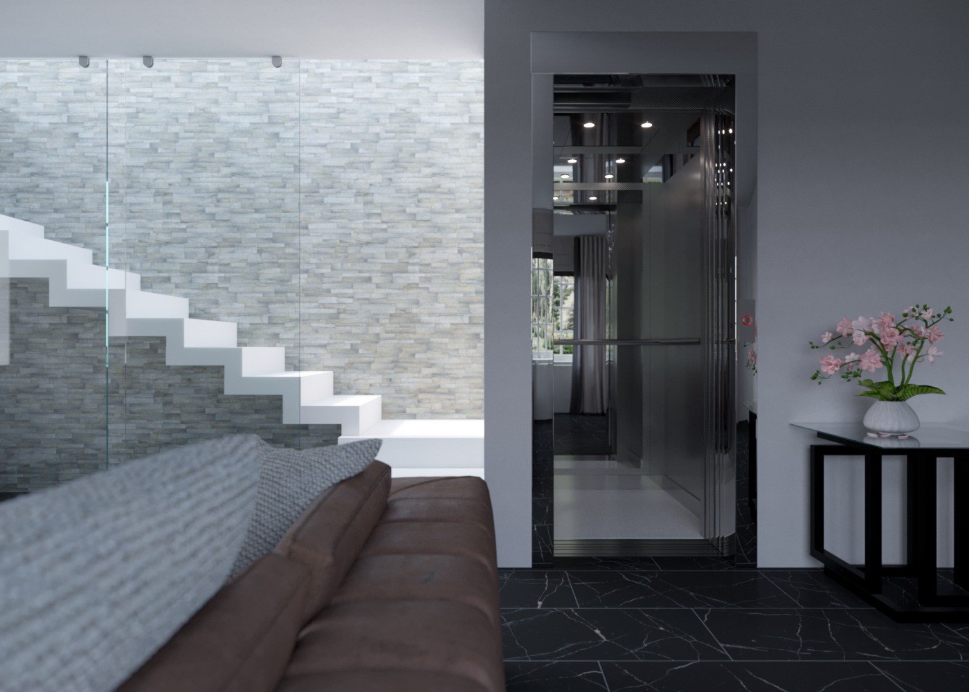 3D architettura ascensore cinema4d corona fotorealismo impatto interiordesign lift rendering
