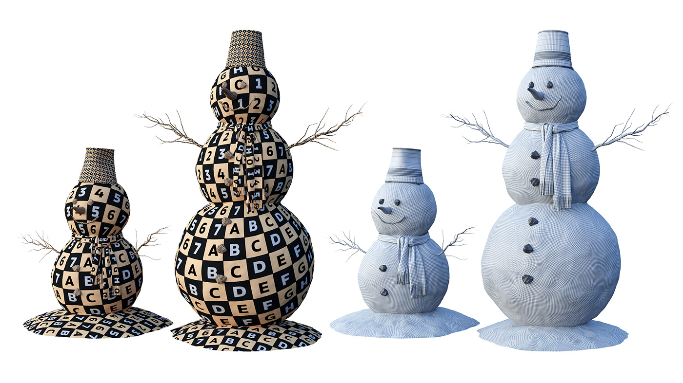 3d modeling bucket Character Christmas free modeling snow snowman visualization winter